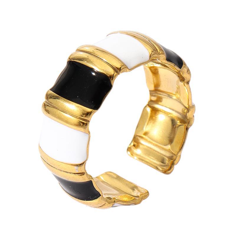 12g Weight Open Rings Classification Adjustable Ring Size 1 Piece Quantity Holiday, Daily Occasion 304 Stainless Steel Material Stripe, Flower Pattern Unisex Gender Enamel Design Retro, Sweet Style Wholesale Jewelry Retro Sweet Stripe Flower 304 Stainless Steel Enamel Open Rings 8