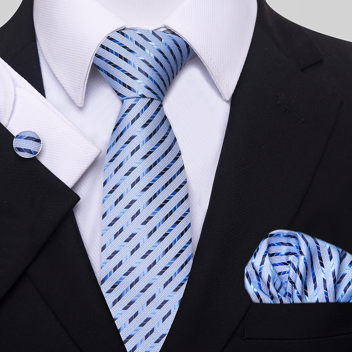 Juego de Corbata de Rayas para Hombre Set de 3 piezas de Rayón, para Bodas y Negocios