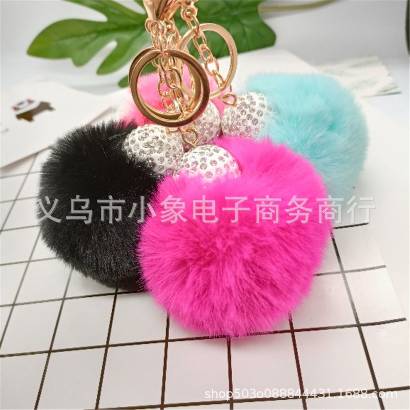 厂家直销獭兔毛包球8cm陶泥珠挂件仿兔毛钥匙扣包包汽车电镀工艺