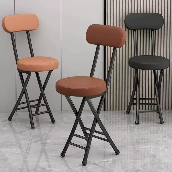 Folding Chair for Home Use with Soft Backrest, Simple Desk Chair, Dormitory Folding Stool, Balcony Small Stool, Portable Round Stool