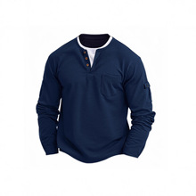 跨境男士T恤假两件双层V领秋冬款时尚拼接大码打底衫男士长袖