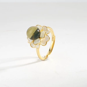 Серия Camellia, 8 мм, мексиканский янтарь, синий янтарь, серебряное кольцо S925, эпоксидная обработка, вакуумное антивыцветание, гальваника
