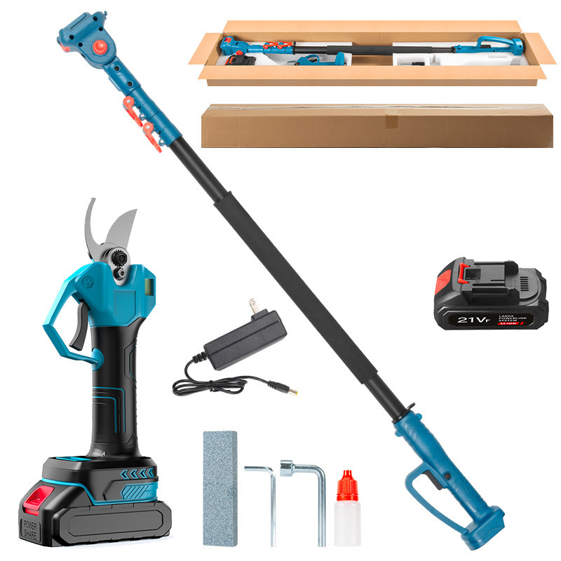 Varilla telescópica eléctrica de alta rama transfronteriza, motosierra de gran altitud, poda de ramas recargables, poda de postes de extensión de árboles frutales