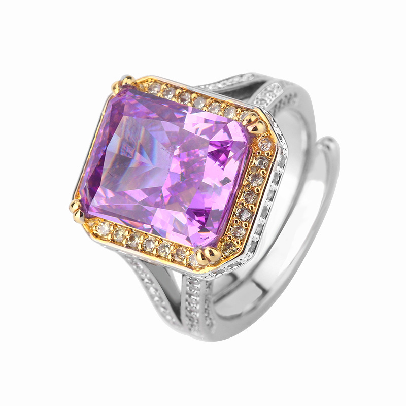 2024 nueva joyería Zhuang Shengsheng, fondo de cobre chapado en oro, flor de hielo, corte de alto carbono, diamante, anillo de temperamento cuadrado, mujer 10*12