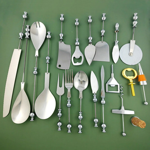 Kitchen Tableware DIY Beaded Table Fork Spoon Alloy with Teeth Scimitar Pizza Knife Red Wine Stopper Spot Wholesale