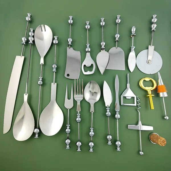 Kitchen Utensils DIY Beaded Fork Spoon Alloy with Chopsticks Serrated Knife Pizza Knife Wine Stopper in Stock Wholesale