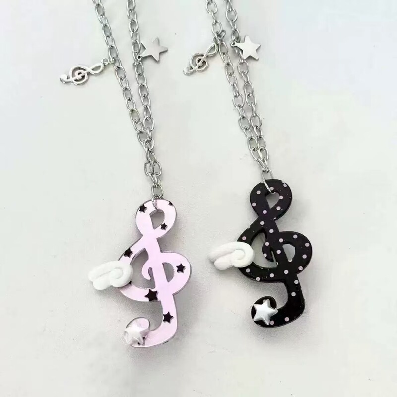 Y2K Vintage Note Girl Necklace Millennium Sweet Cool Style Long Sweater Chain Niche Design Versatile Collarbone Chain