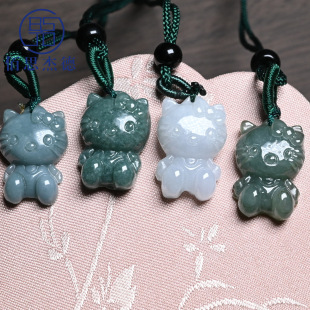 Hello Kitty Pendant Jade a Grade Natural Green Burmese Jade Foreign Trade Wholesale Parts Jade Pendant Necklace Jade