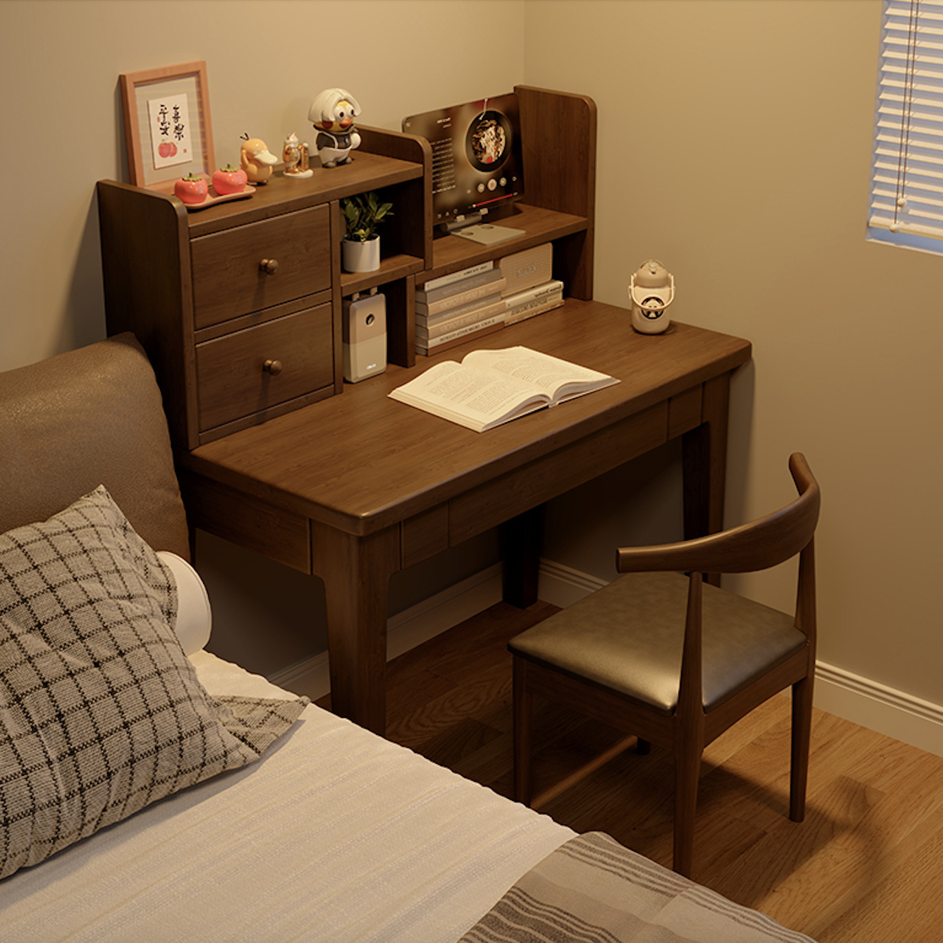 Mesa de lado de la cama, escritorio estrecho de madera sólida, estante de escritorio, escritorio de dormitorio, escritorio de estudio pequeño, escritorio estrecho contra la pared.