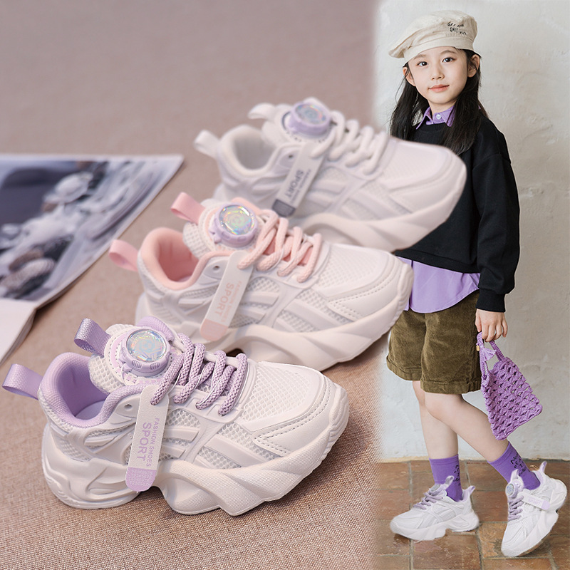 Brand 2025 New Spring and Autumn Mesh Children's White Sports Dad Shoes Trendy Popular Twist Shoes Girls' Shoes