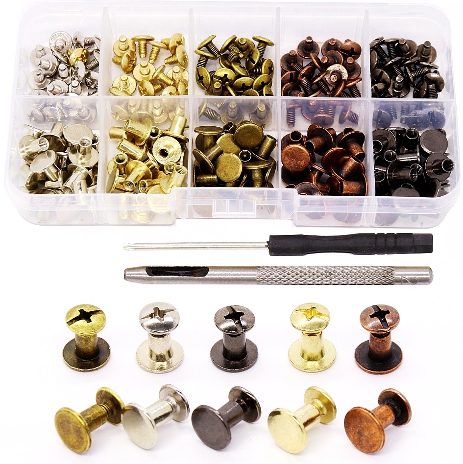 150套5色锌合金皮带螺丝哑铃钉包包配件和尚头平面铆钉 跨境货源