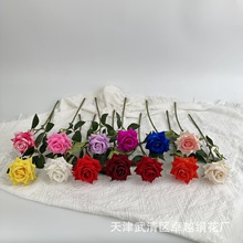 玫瑰单支绒布玫瑰仿真花场景布置婚礼花束瀑布手捧花手工仿真花