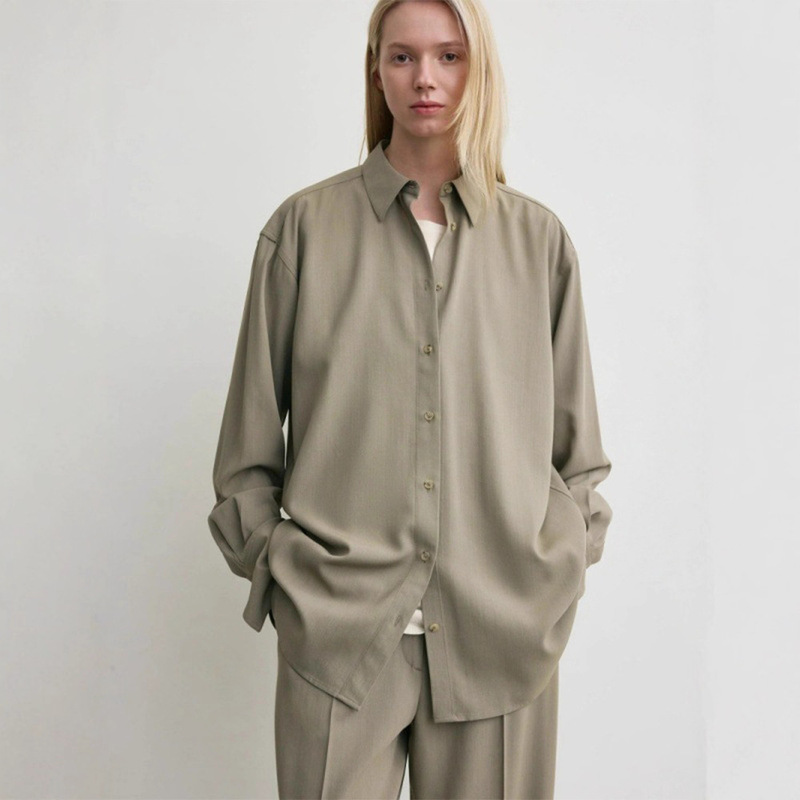 Th~Row Soft Draped Tuxedo Shirt 2025 Autumn and Winter New Scandinavian Simple Lapel Single-Breasted Top