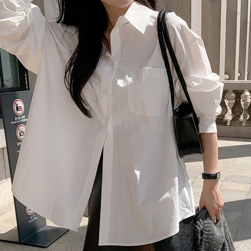 Loose White Women's Shirt with Slouchy Style for Spring and Autumn 2025, Stylish and Fashionable Korean Version Long-Sleeve Blouse