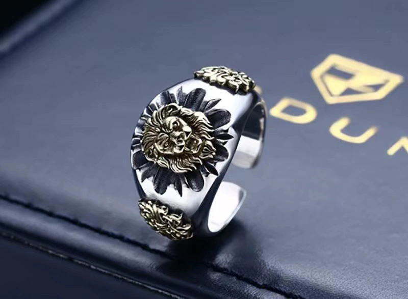 signet ring, регулируемое открытое дизайном с мотивом льва, винтажная мода