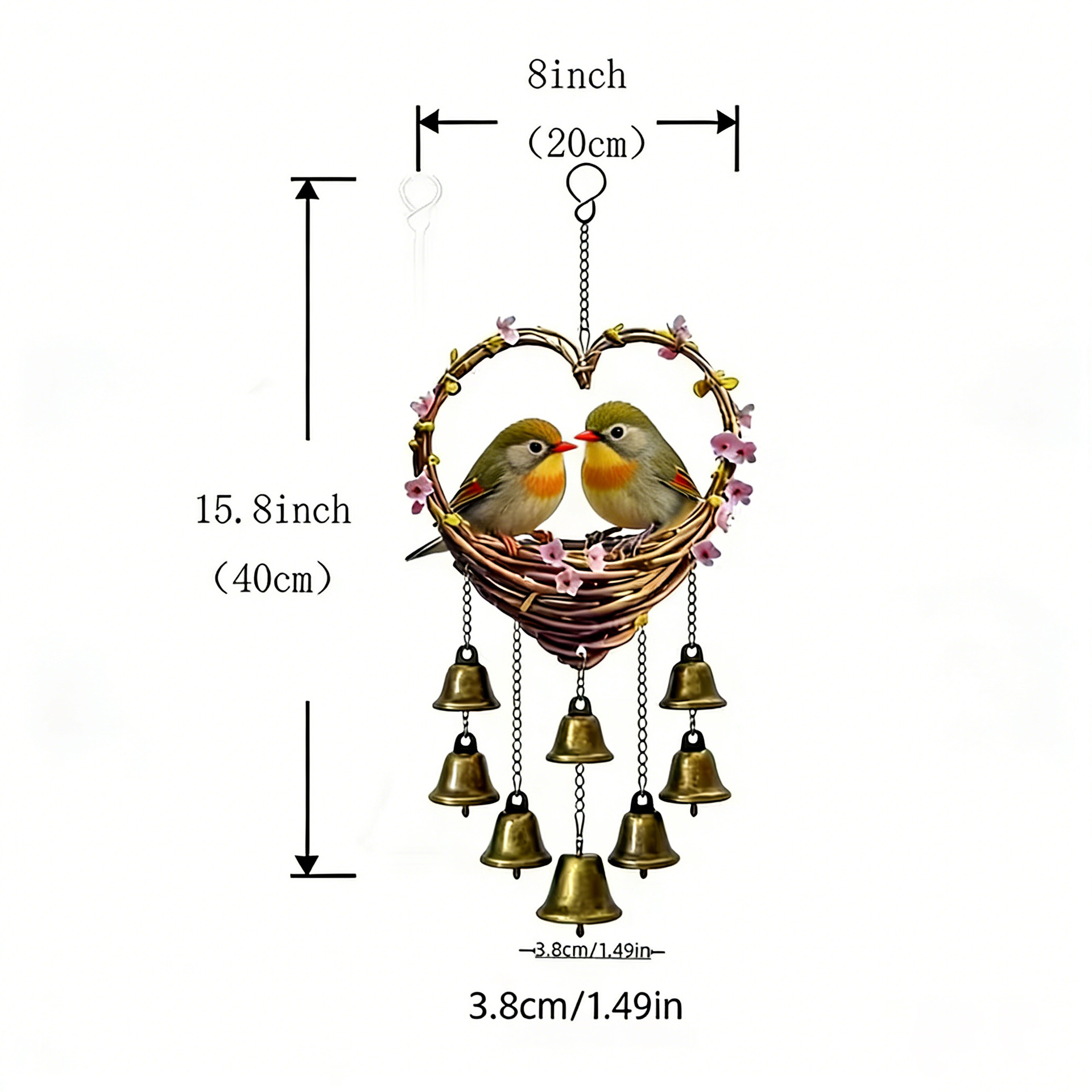 Colgante acrílico 2d plano amor colgante campana de viento con mariposa decoración cadena, adecuado para el hogar y el jardín