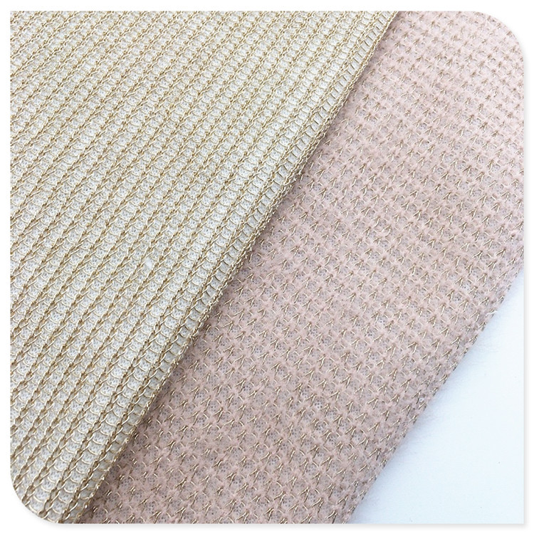 供应针织小香风仿兔毛粗纺金银丝线提花双面面料时尚女装外套