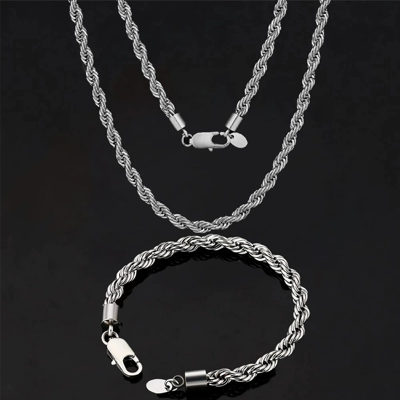 Европейский и американский 6-миллиметровый браслет из титановой стали с позолотой 18 карат, мужские Модные украшения в стиле хип-хоп, витой браслет, ожерелье, пуговица, веревочная цепочка