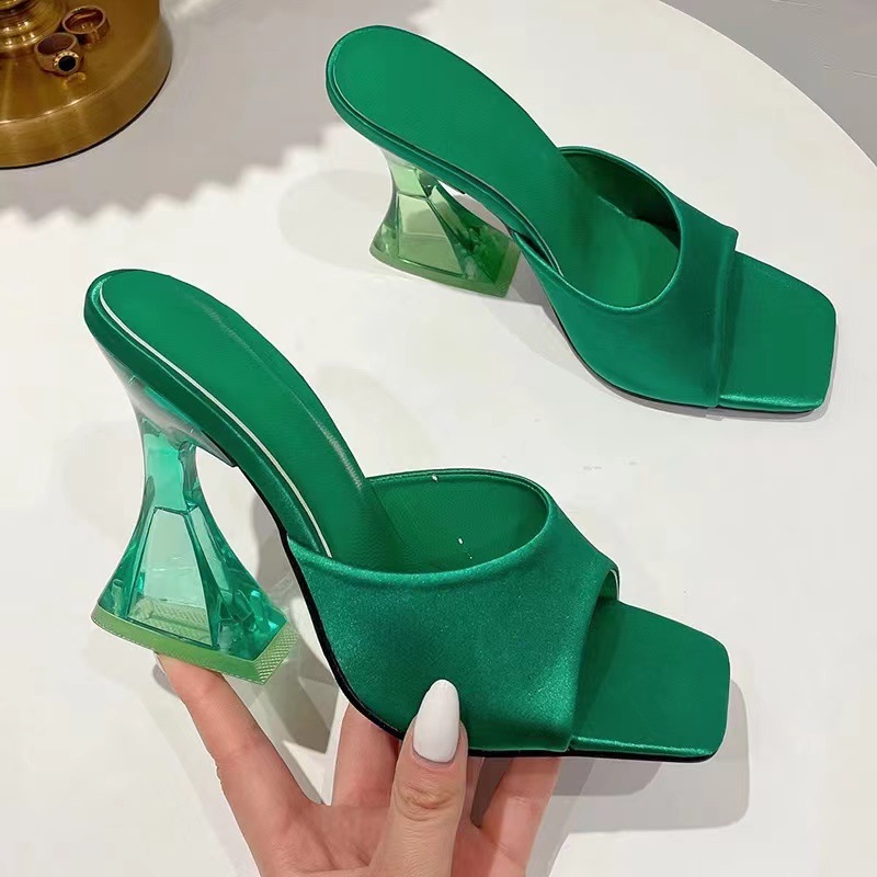 New Foreign Trade Slippers 2024, European And American Summer New High-heeled Slippers, Square-toed Women's Sandals,_vogvips.com