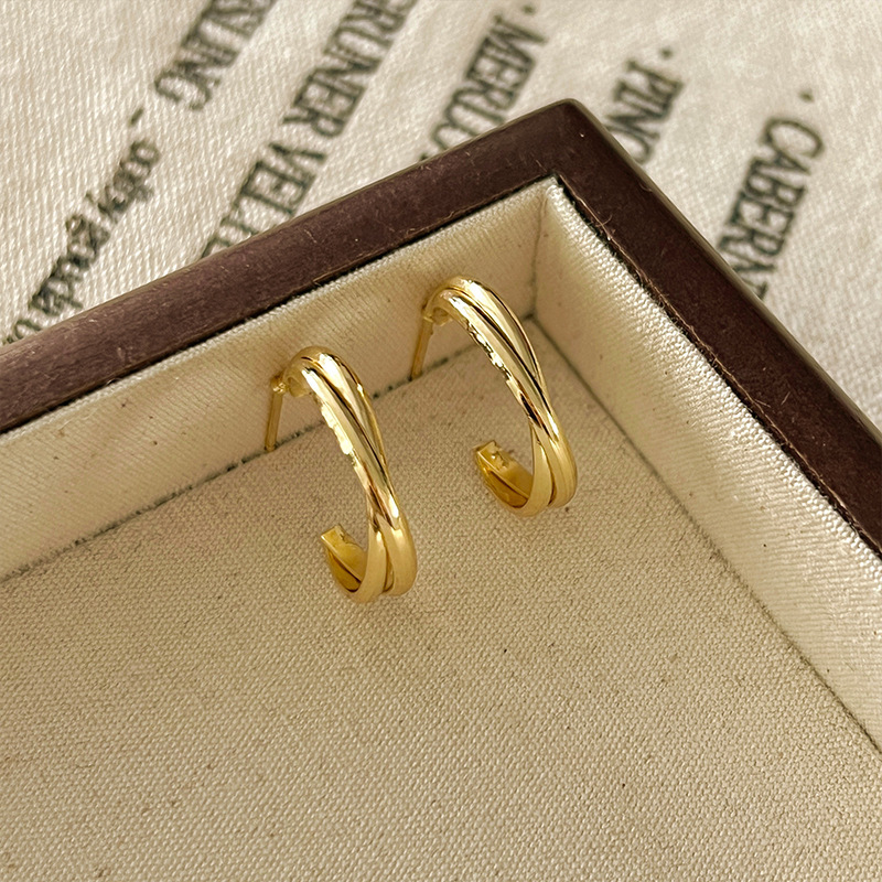 Anillo de metal francés aretes de anillo simple aretes de aretes nuevos estilos de estilo estilo estilo estilo de diseño de nicho temperamento único aretes de mujer cara pequeña