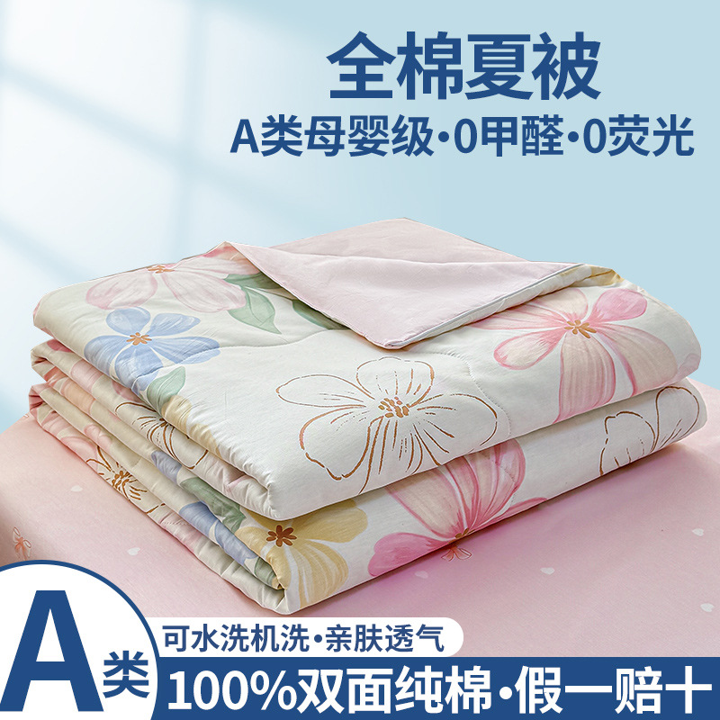Cotton Summer Quilt Four-piece Double Single Student Dormitory Cotton Summer Quilt Air-conditioning Quilt Summer Thin Quilt Core for Hair