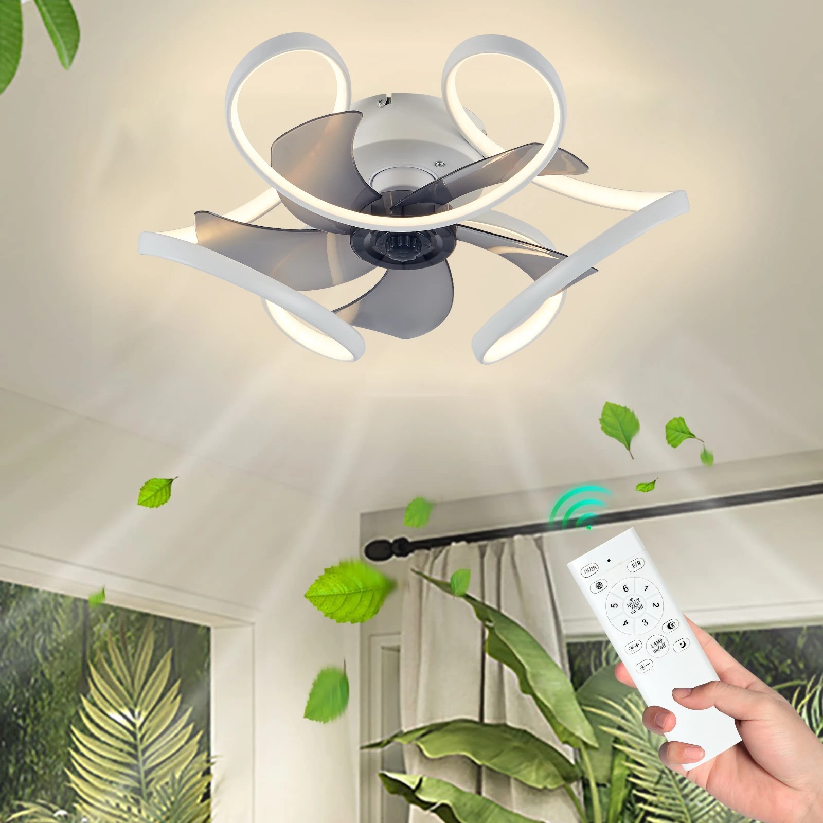 Transfronterizos para líneas mínimas de ventilador 64W sin atenuación LED ventilador de techo lámpara de sala de estar doméstica dormitorio