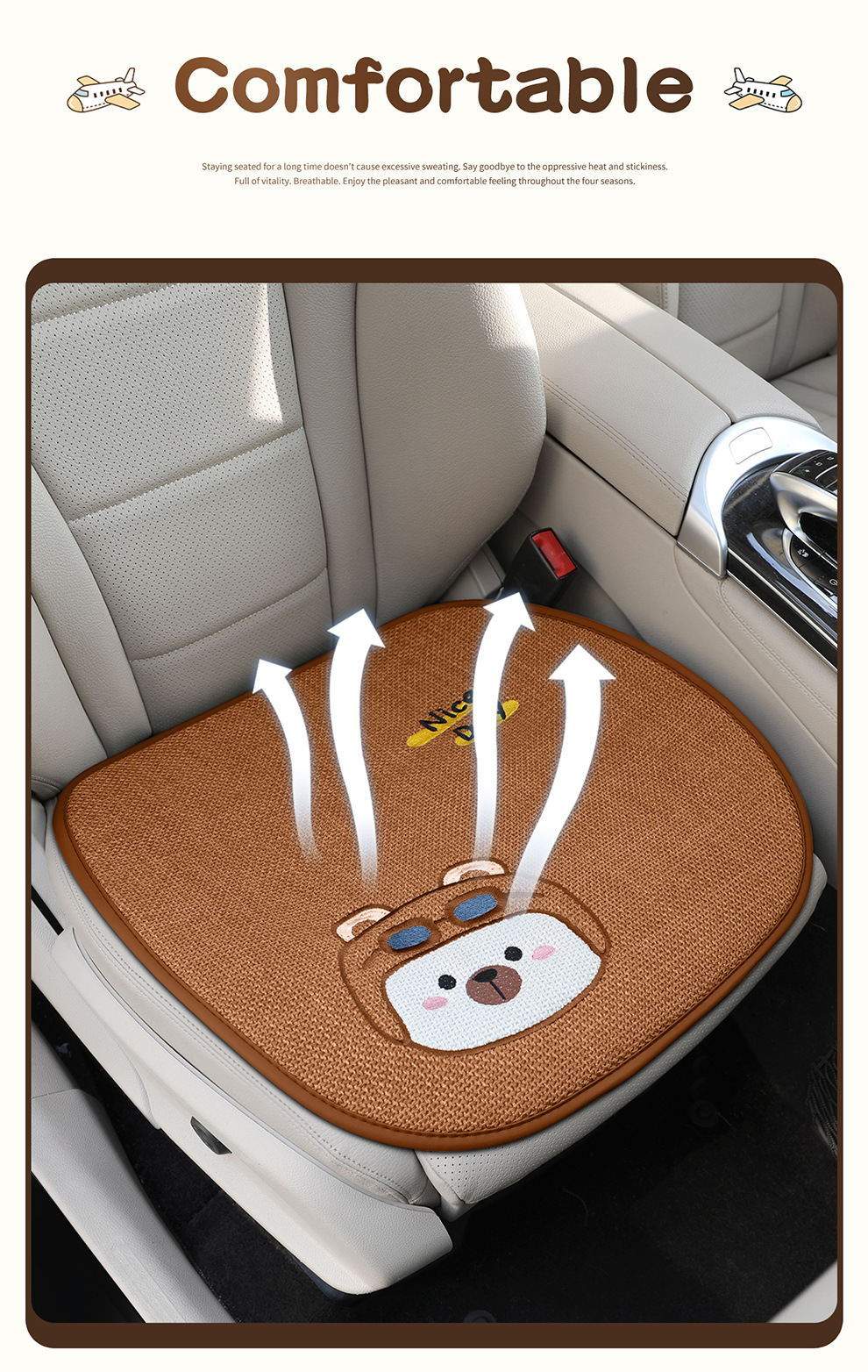 Four Seasons Universal Linen Three-Dimensional Cartoon Flying Bear Car Cushion Cute Internet Celebrity Linen Car Cushion Multi-Piece Set