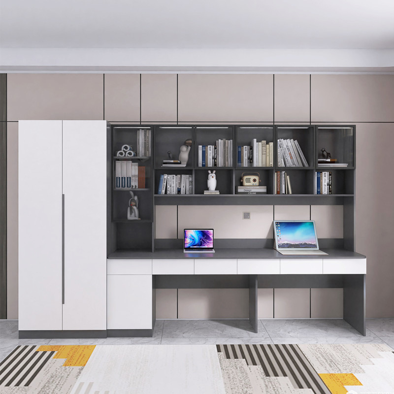 Double Computer Desk with Cabinet Children's Long Study Table and Bookshelf Combination Household Desk with Wardrobe Double Computer Desk with Cabinet Children's Long Study Table and Bookshelf Combination Household Desk with Wardrobe