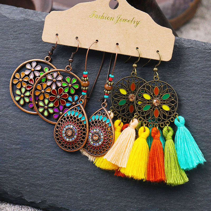 Wholesale Jewelry 1 Set Bohemian Round Water Droplets Flower Alloy Earrings display picture 3