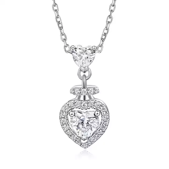S925 Sterling Silver Heart Necklace for Women, Light Luxury High-End Amazon Cross-Border New Arrival Silver Jewelry Neck Chain with Pure Silver Heart Pendant