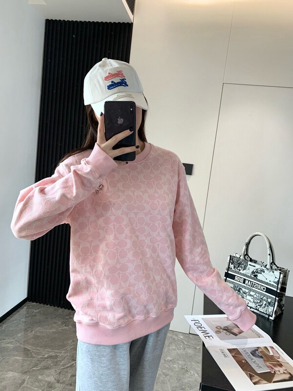 蔻家卫衣女25年新款粉色恐龙字母提花女士卫衣圆领套头轻奢长袖衫|undefined