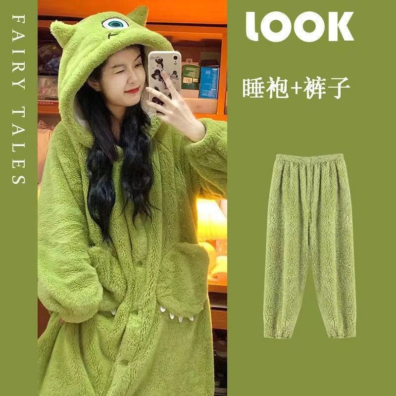 Stitch pajamas winter long plush velvet Melody big-eyed home clothes thickened and can be worn outside blue pajamas