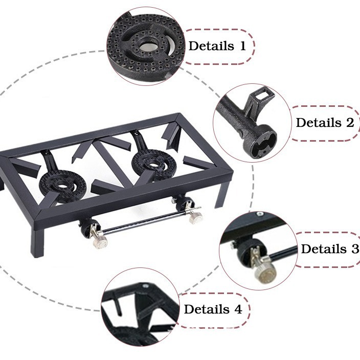 Horno de hierro fundido de acero en ángulo transfronterizo Estufa de gas comercial Estufa desmontable Camping portátil al aire libre Estufa doble de hierro fundido al por mayor