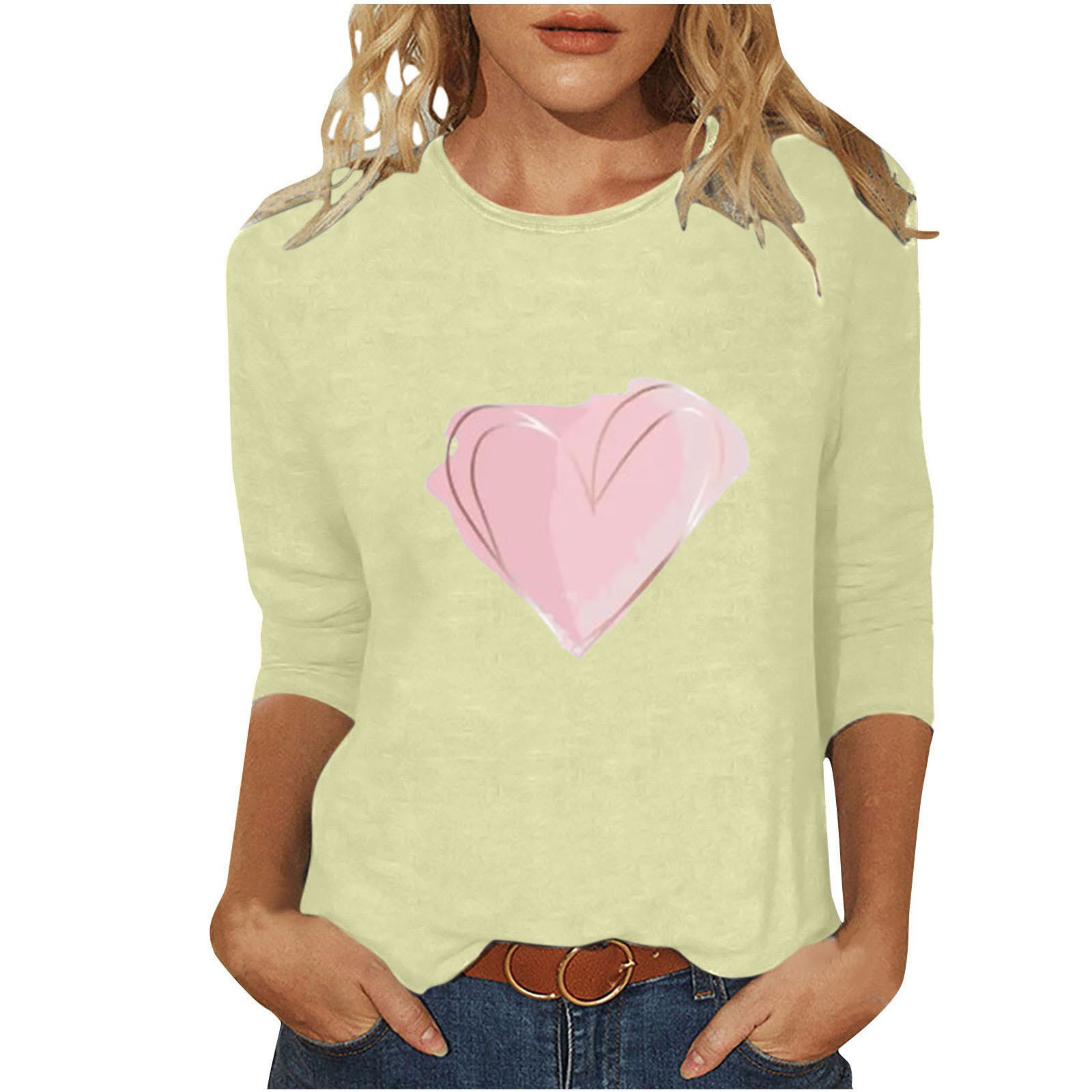 Women's T-shirt 3/4 Length Sleeve T-shirts Casual Basic Letter Heart Shape display picture 24