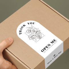 批發簡約花卉感謝貼紙長方形封口貼快遞打包密封貼裝飾不乾膠