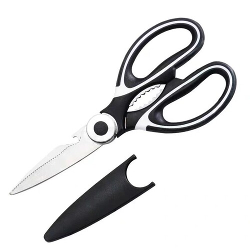 Factory hot selling stainless steel panda multi-purpose household kitchen scissors chicken, duck and fish bone food scissors with lids sharp