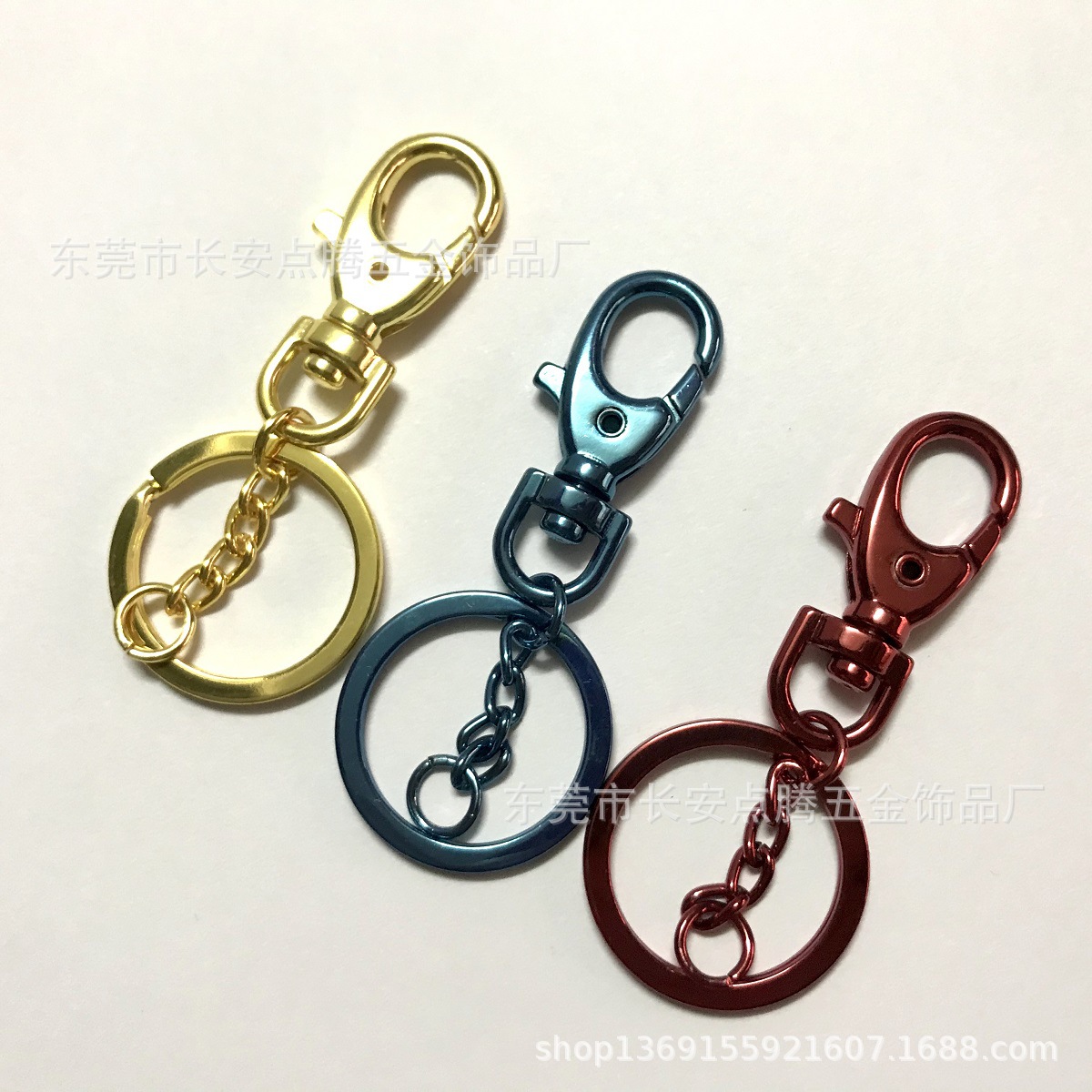 【厂家批发】彩色电泳高光钥匙扣，光亮电镀彩泳色饰品金属挂扣