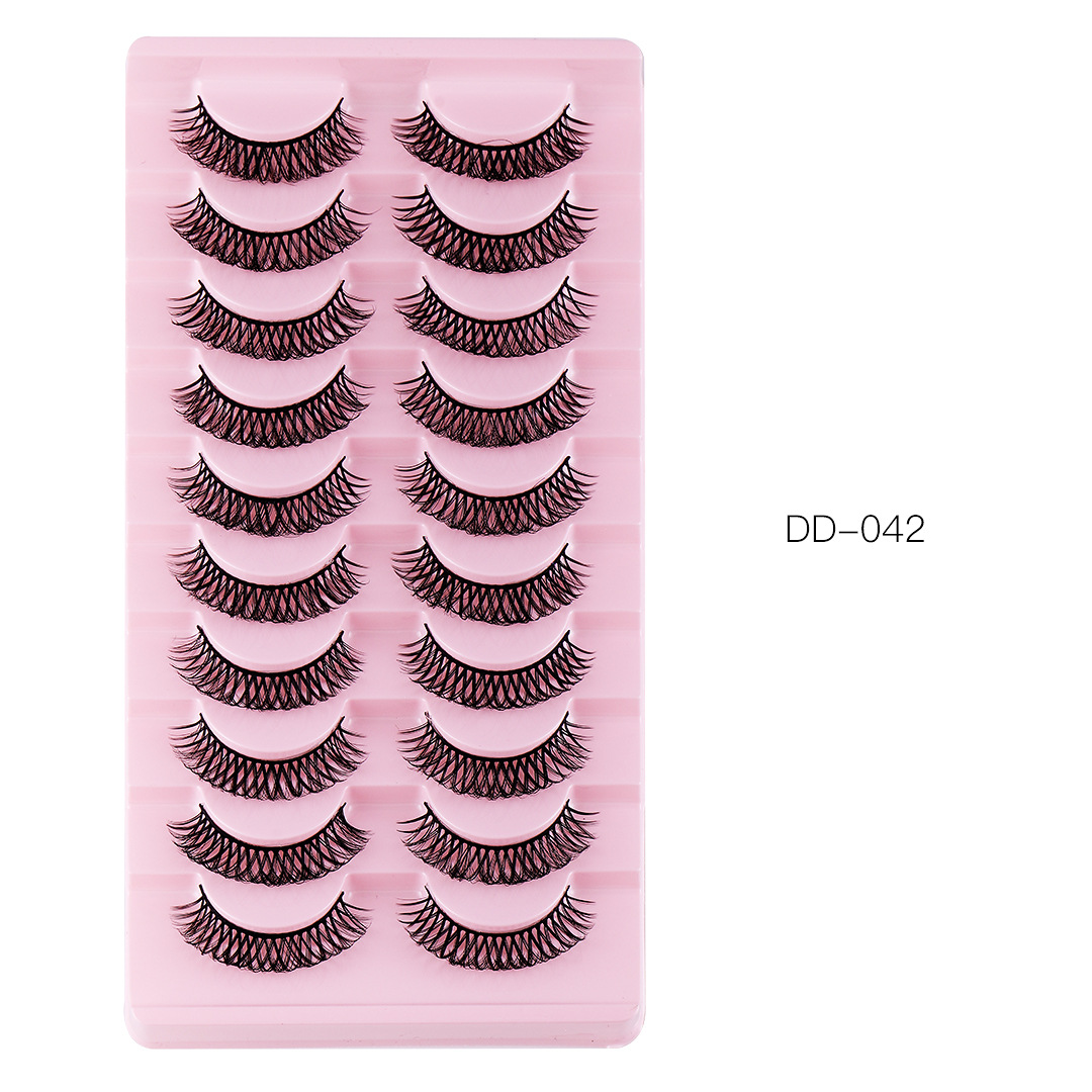 10 pares calientes transfronterizos de pestañas falsas de fibra química pestañas de injerto de una sola pieza naturales pestañas gruesas D rusas curvadas