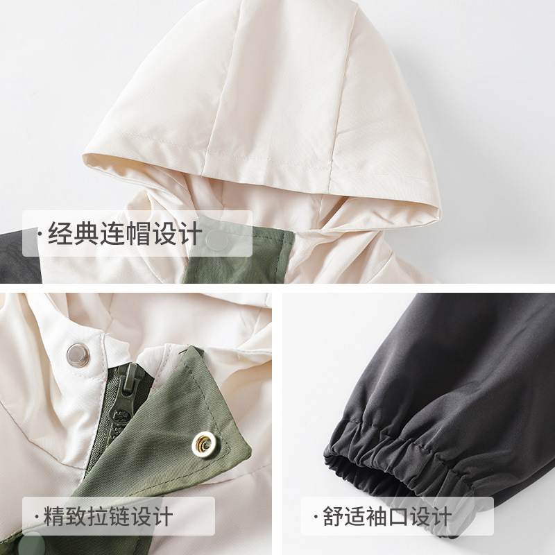 秋装户外男童夹克秋季女童儿童冲锋衣连帽宝宝撞色外套|undefined