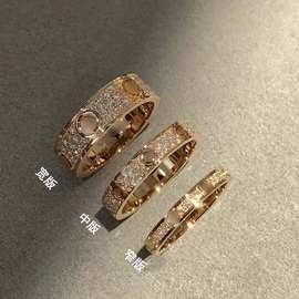 V金高版本满天星3排钻戒指窄宽版女镀18k玫瑰金情侣戒供直播现货