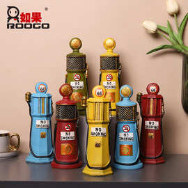 邮筒储钱罐 怀旧复古老式树脂加油站存钱罐创意家居儿童桌面摆饰