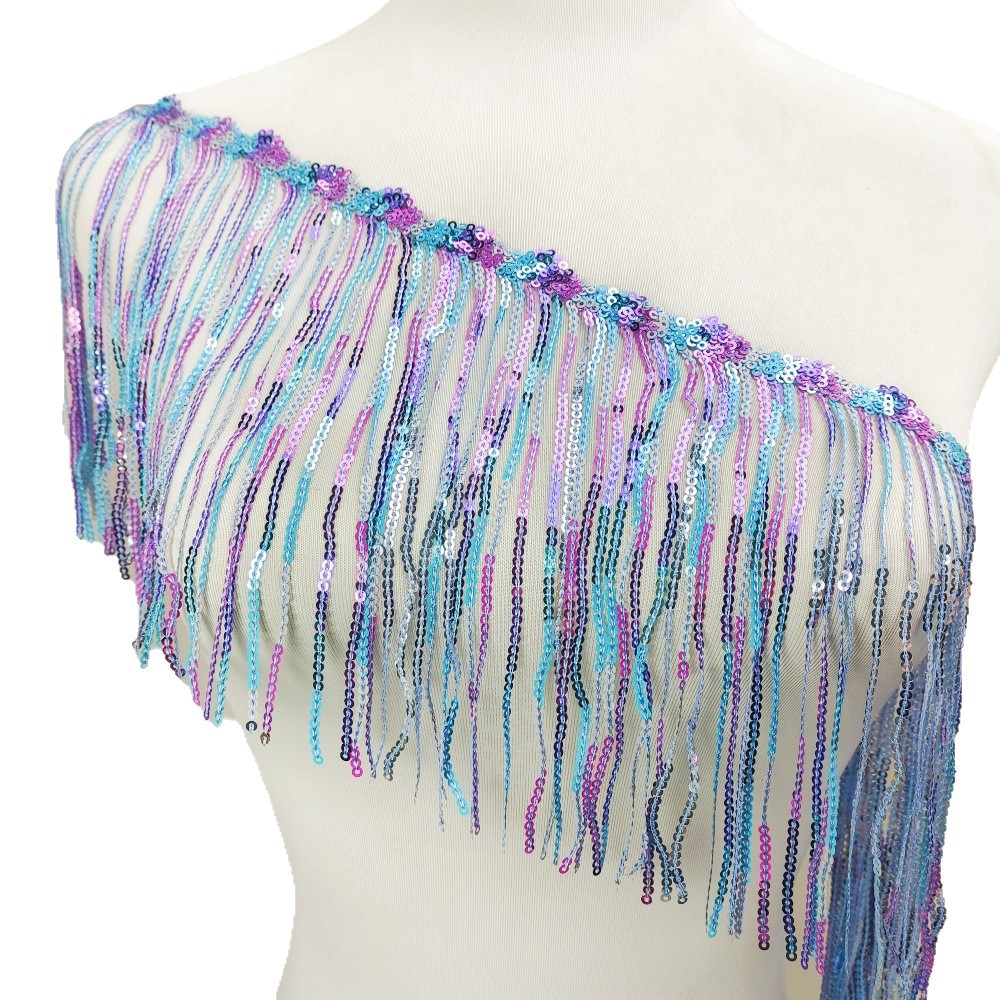 Accesorios de Encaje con Flecos de Lentejuelas Bordadas con Borde de Pico de Montaña de 17 cm y 35 Colores para Disfraces de Danza Latina, Zapatos y Bolsos