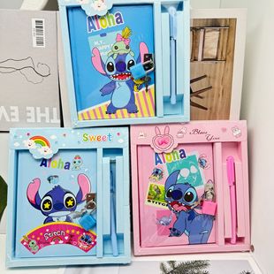 Foreign Trade Cartoon Diary with Lock and Pen Set, Student Color Page Notebook, Planner, Journal, Stationery