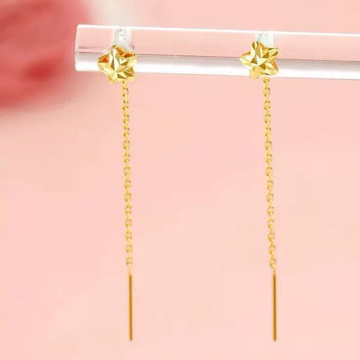 Серьги из золота 18 карат с пятью звездами, модные серьги из золота AU750, небольшие подарки из золотого магазина, модные и универсальные подарки для мамы