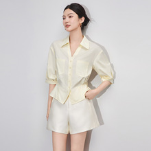 2509811-优雅减龄七分袖收腰显瘦衬衫知性独特设计感开衫上衣南油