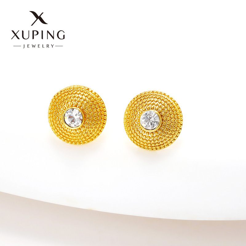 Pendientes de Aleación Xuping con Zirconia Cúbica, Baño de Oro 24k, Diseño Sencillo y Elegante, Venta al Por Mayor