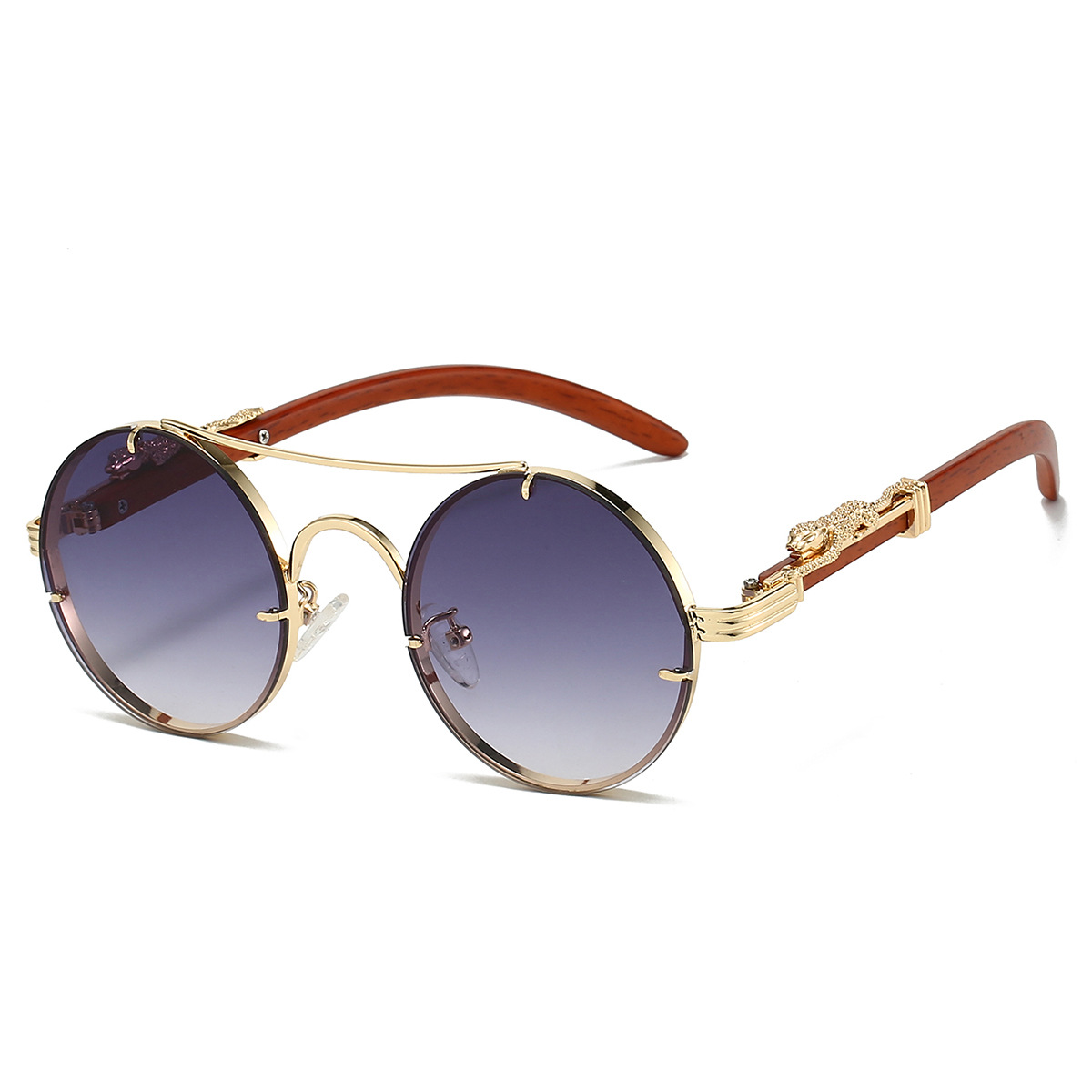 Runde Retro Sonnenbrille Mit Doppelsteg Und Leopardenmuster_voghion.com