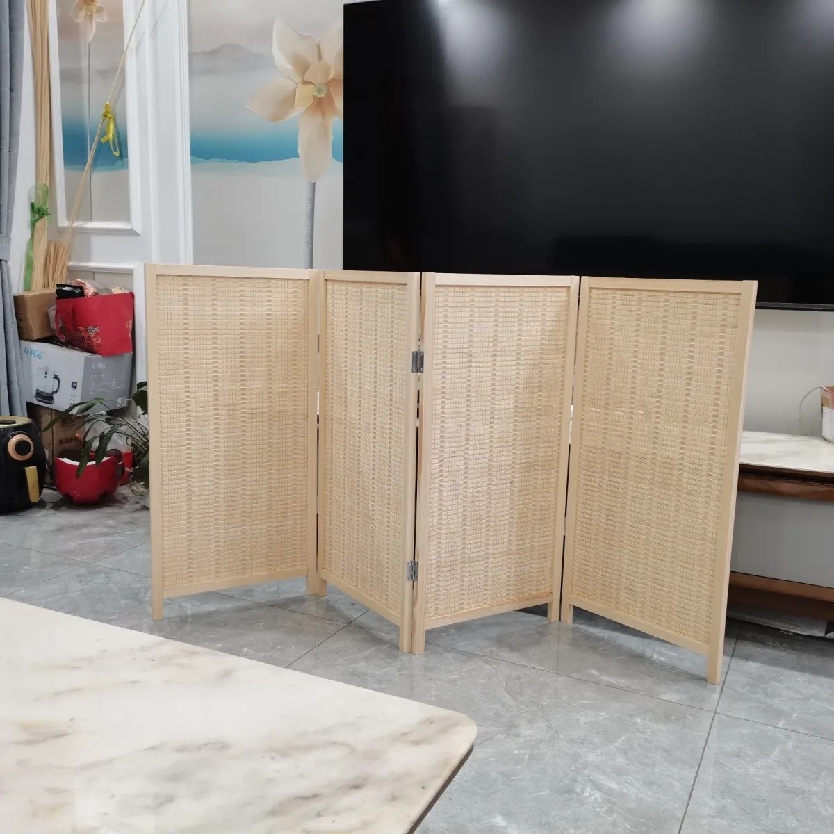 Bamboo Pieces and Bamboo Weaving Children's Kindergarten Area Corner Office Hotel Small Screen Partition Activity Area Mobile Folding Screen Entrance