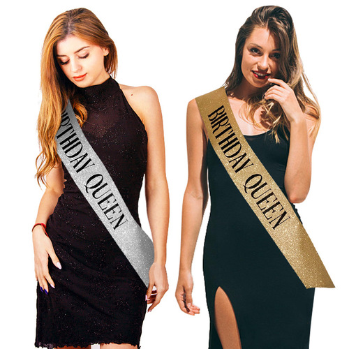 European and American fashion birthday party glitter cloth ribbon birthday queen birthday girl shoulder strap etiquette belt