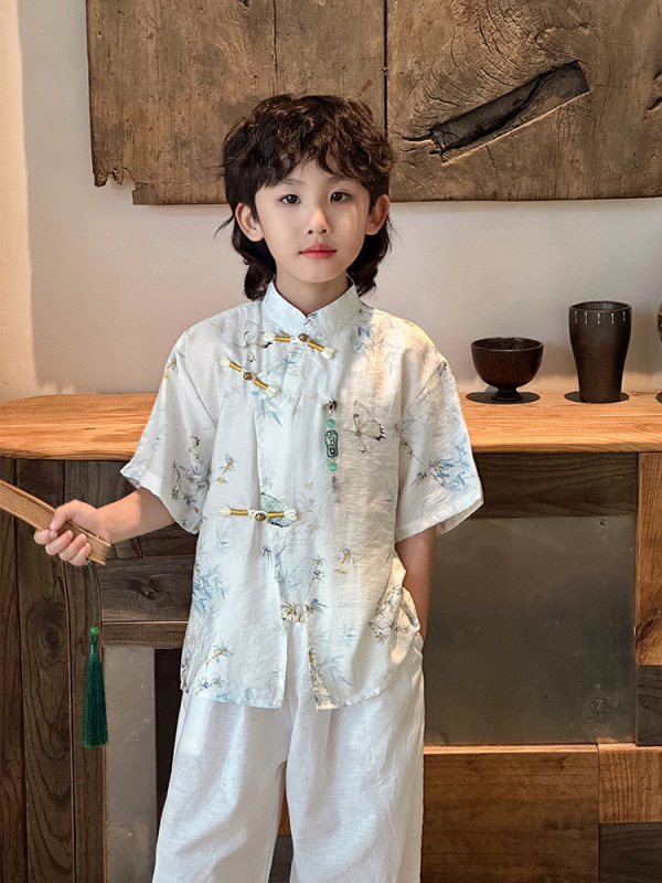 国风汉服男童夏季短袖套装儿童古风服装新中式宝宝演出服一件代发|undefined